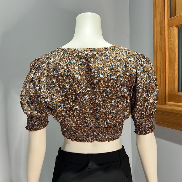 MABLE Brown Floral Cropped Shirt Size Large - Picture 3 of 4